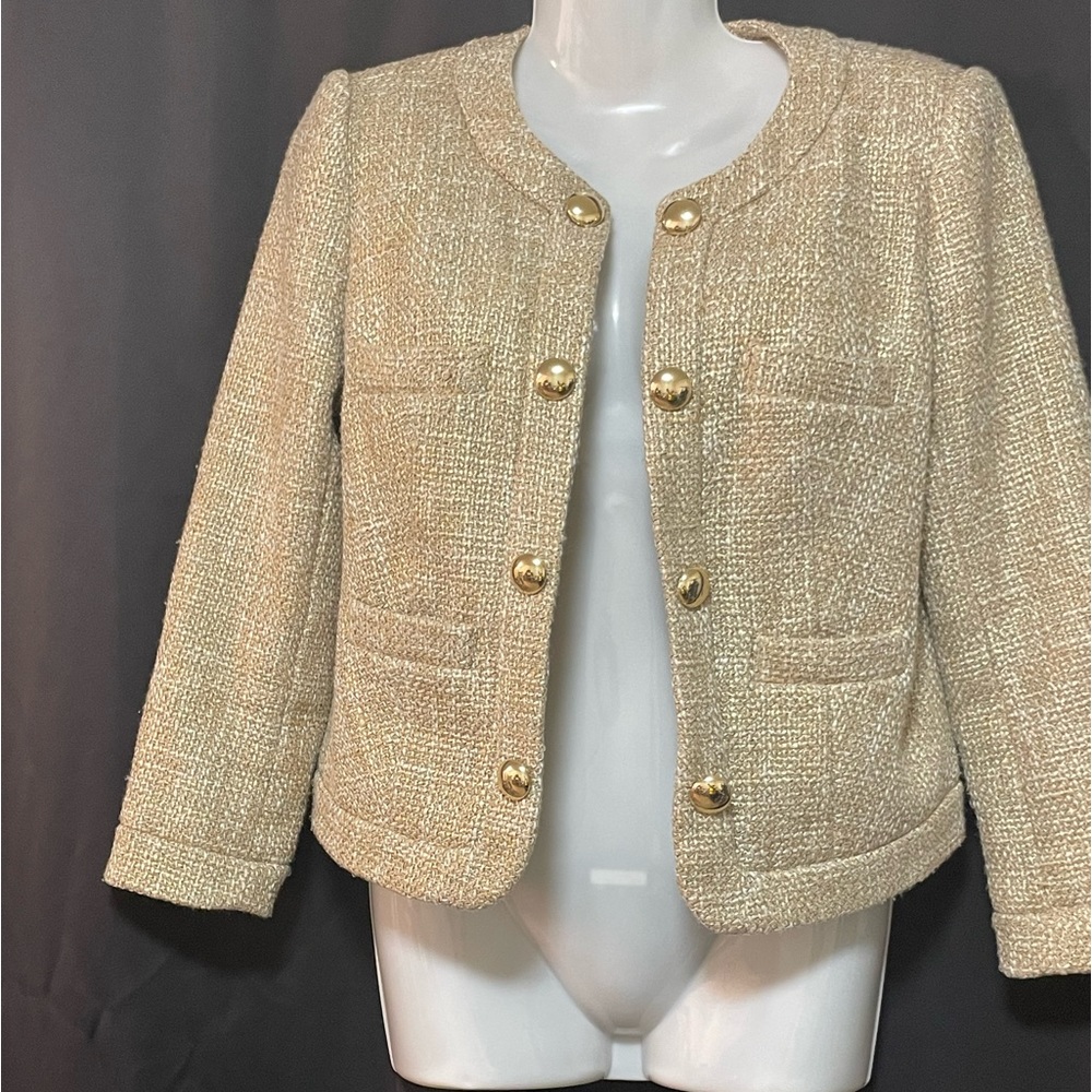 CHAUS GOLD BUTTON OPEN BLAZER